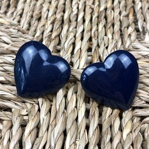 Vintage 80s Navy Blue Heart Plastic Earring Studs